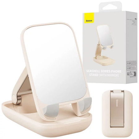 Adjustable phone stand with mirror Baseus Seashell Series - beige