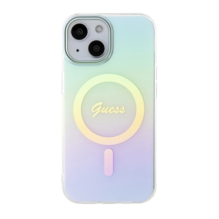 Original Case APPLE IPHONE 15 Guess Hardcase IML Iridescent MagSafe (GUHMP15SHITSQ) turquoise