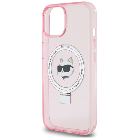 Karl Lagerfeld KLHMP15SHMRSCHP iPhone 15 6.1&quot; pink/pink hardcase Ring Stand Choupette Head MagSafe