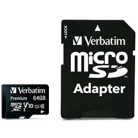 Verbatim Karta microSDXC 64GB V10 + adapter czarny/black 44084