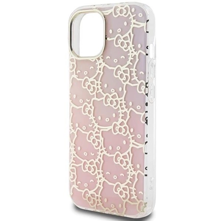 Etui Hello Kitty IML Gradient Electrop Crowded Kitty Head na iPhone 15 - różowe