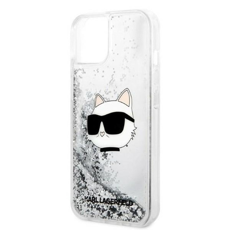 Karl Lagerfeld Liquid Glitter NFT Choupette Head - Etui iPhone 14 Plus (srebrny)