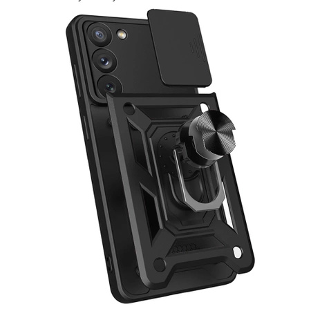 Hybrid Armor Camshield case for Samsung Galaxy S23+ armored cover with camera cover black