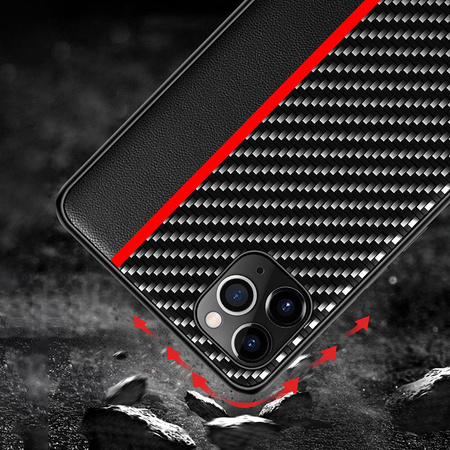 Tel Protect CARBON Case do Xiaomi Redmi 10 Czarny z czerwonym paskiem