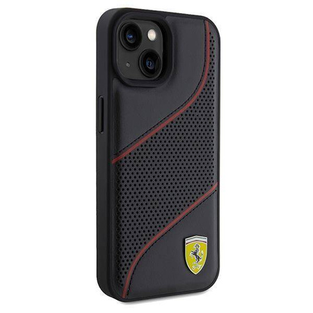 Original Case IPHONE 13 / 14 / 15 Ferrari Hardcase Perforated Waves Metal Logo (FEHCP15SPWAK) black