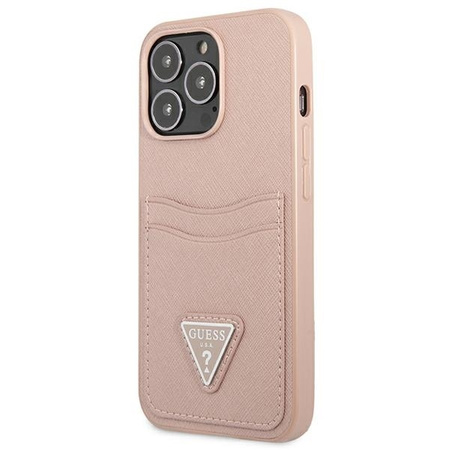 Case IPHONE 13 PRO Guess Hardcase Saffianotriangle Logo Cardslot (GUHCP13LPSATPP) pink