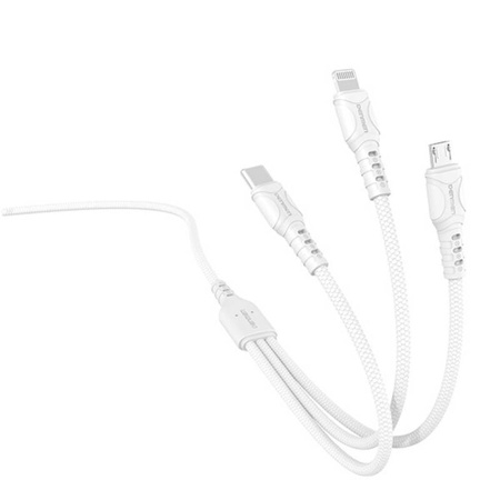 Cable 3w1 1m USB - Micro USB + Lightning + USB-C Denmen D05E white