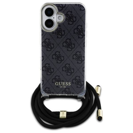 Oryginalne Etui IPHONE 16 Guess Hardcase Crossbody Cord 4G Print (GUHCP16SHC4SEK) czarne