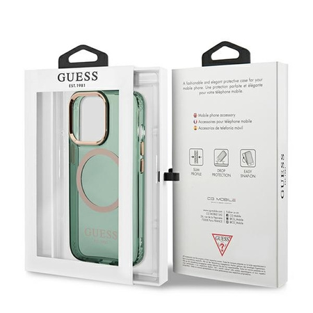 Original Case IPHONE 13 PRO Guess Hard Case Gold Outline Translucent MagSafe (GUHMP13LHTCMA) khaki