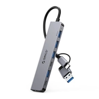 HUB 7-portowy input 2w1: USB-A/USB-C / output: 4x USB-A 2.0 + 1x USB-A 3.0 + 2x USB-C 2.0 przewód 0,17M - szary