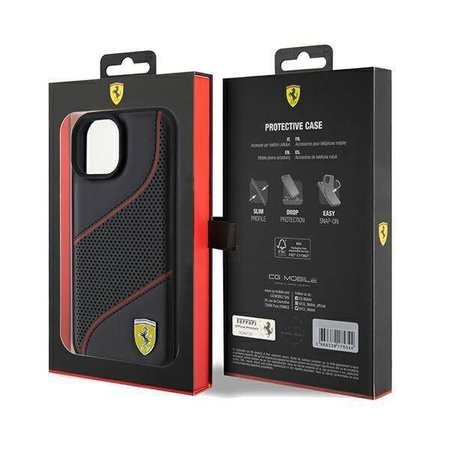 Original Case IPHONE 13 / 14 / 15 Ferrari Hardcase Perforated Waves Metal Logo (FEHCP15SPWAK) black