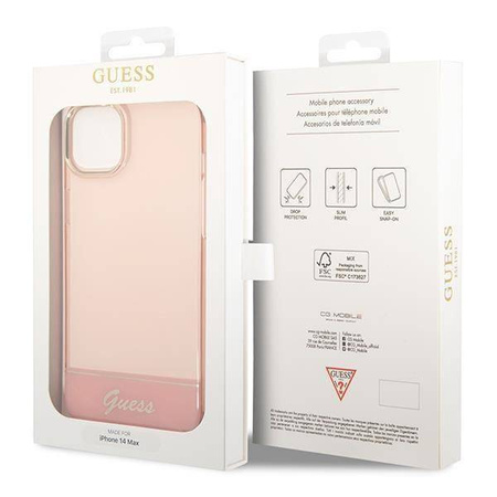 Original Case IPHONE 14 PLUS Guess Hardcase Translucent pink