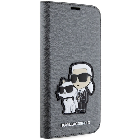 Karl Lagerfeld KLBKP14SSANKCPG iPhone 14 6.1" bookcase srebrny/silver Saffiano Karl & Choupette