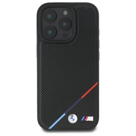 Original Handyhülle IPHONE 16 PRO MAX BMW Hardcase M Perforated Tricolor Line MagSafe (BMHMP16X23PUPDK) schwarz