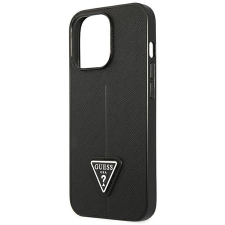 Original Handyhülle IPHONE 14 PRO Guess Hardcase Saffianotriangle Logo (GUHCP14LPSATLK) schwarz