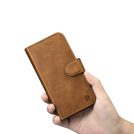 iCarer Oil Wax Wallet Case 2in1 Hülle iPhone 14 Plus Leder Flip Cover Anti-RFID braun (WMI14220723-TN)