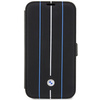 Original Case IPHONE 14 PRO BMW Bookcase Leather Stamp Blue Lines (BMBKP14L22RVSK) black