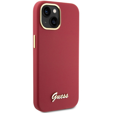 Guess Silicone Script Metal Logo &amp; Frame case for iPhone 15 - red