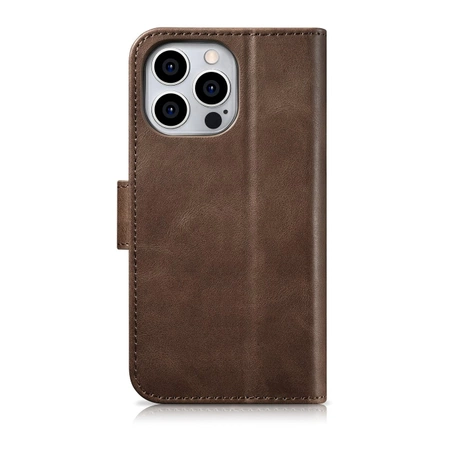 iCarer Oil Wax Wallet Case 2in1 Cover iPhone 14 Pro Anti-RFID Leather Flip Case Brown (WMI14220722-BN)