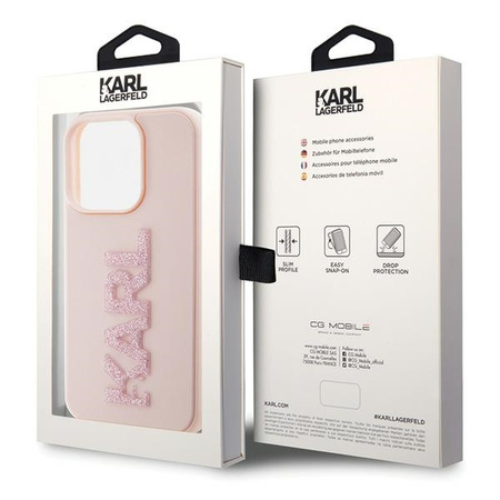 Karl Lagerfeld 3D Rubber Glitter Logo case for iPhone 15 Pro - pink