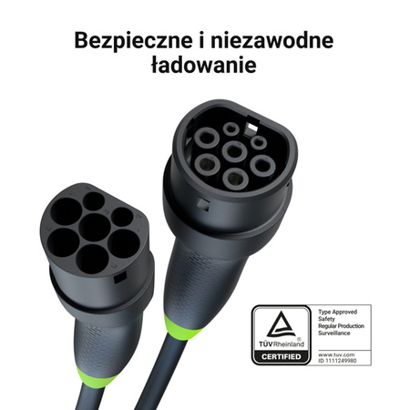 Green Cell - Kabel GC Snap Typ 2 do ładowania EV 11kW 7m 16A do Tesla Model Y / 3 / S / X, Kia EV6, VW ID.4 / ID.5, BMW i4 / iX, Ford Mach-E