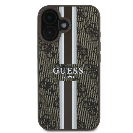 GUESS futerał do IPHONE 16 Plus kompatybilny z MagSafe GUHMP16MP4RPSW (4G Pronted Stripes) brązowy