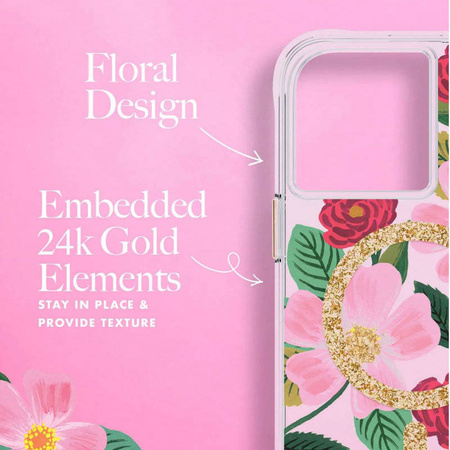 Rifle Paper Clear MagSafe - Etui iPhone 14 zdobione złotem (Rose Garden)