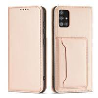 Magnetkartenhülle Hülle für Samsung Galaxy A12 5G Tasche Geldbörse Kartenhalter Rosa