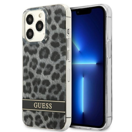 Case IPHONE 13 PRO Guess Hardcase Leopard (GUHCP13LHSLEOK) gray