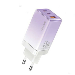 Wall Charger USAMS 2xUSB-C+1xUSB 65W (only head) GaN PD3.0 +QC3.0 Fast Charging gradient purple Sandru Series CC180TC03 (US-CC180)