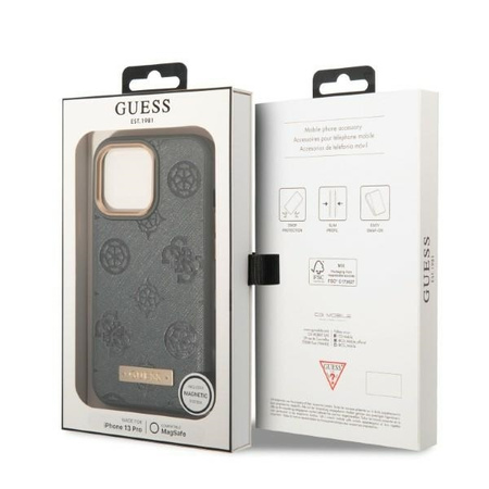 Guess Peony Logo Plate MagSafe - Etui iPhone 13 Pro (szary)