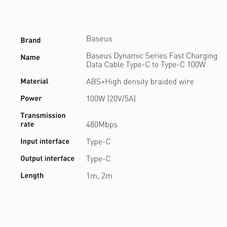 Baseus Dynamic Series Fast Charging Data Cable Type-C to Type-C 100W 1m Slate Gray