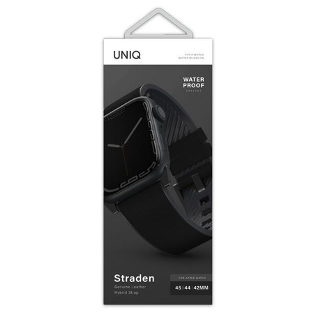 UNIQ pasek Straden Apple Watch Series 4/5/6/7/SE 42/44/45mm. Leather Hybrid Strap czarny/black