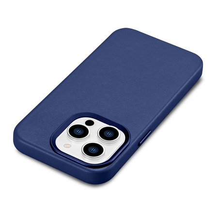 iCarer Case Leather Genuine Leather Case Cover for iPhone 14 Pro Max Blue (WMI14220708-BU) (MagSafe Compatible)