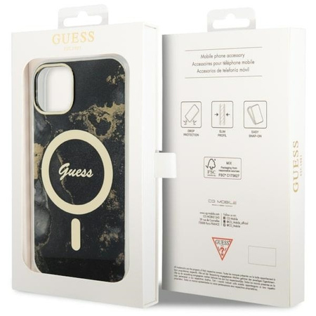 Guess GUHMP14SHTMRSK iPhone 14 6.1&quot; black/black hardcase Golden Marble MagSafe