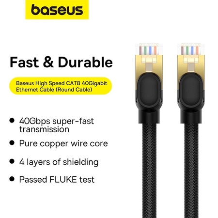 Baseus fast network cable RJ-45 cat.8 40Gbps 1m round - black