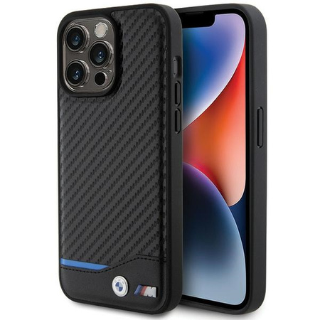 Etui BMW Leather Carbon na iPhone 15 Pro Max - czarne