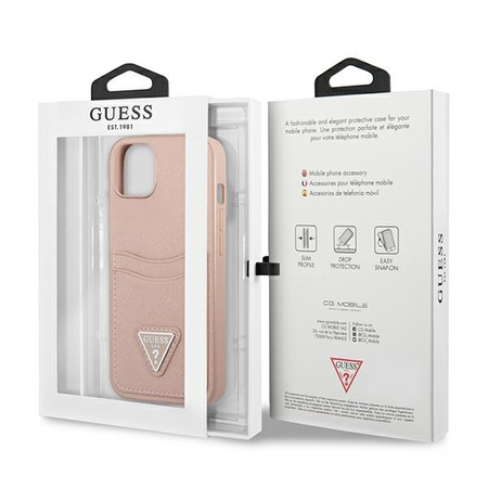 Case IPHONE 13 MINI Guess Hardcase Saffianotriangle Logo Cardslot (GUHCP13SPSATPP) pink