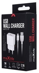 Ładowarka sieciowa zasilacz 2.1A Maxlife +kabel Micro USB Fast Charge biała