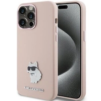 Etui Karl Lagerfeld Silicone Choupette Metal Pin na iPhone 15 Pro - różowe