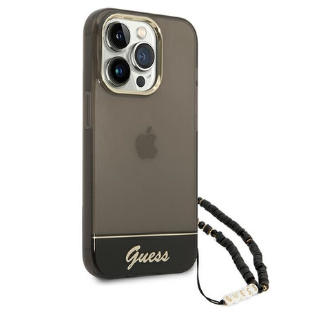 Original Case IPHONE 14 PRO MAX Guess Hardcase Translucent Pearl Strap black