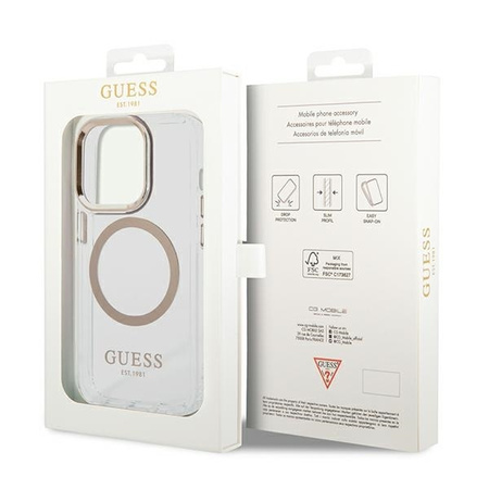 Guess GUHMP14XHTRMD iPhone 14 Pro Max 6,7" złoty/gold hard case Metal Outline Magsafe