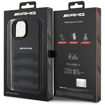 Etui AMG Leather Debossed Lines do iPhone 15 - czarne