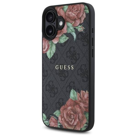 Original Handyhülle IPHONE 16 Guess Hardcase 4G Flowers Print MagSafe (GUHMP16SP4ROPEMCK) schwarz