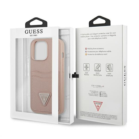 Case IPHONE 13 PRO Guess Hardcase Saffianotriangle Logo Cardslot (GUHCP13LPSATPP) pink