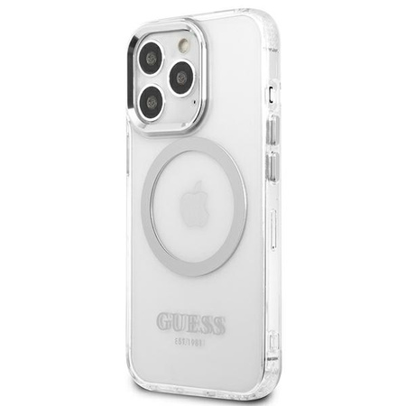 Original Case IPHONE 13 PRO Guess Hard Case Metal Outline Magsafe (GUHMP13LHTRMS) silver