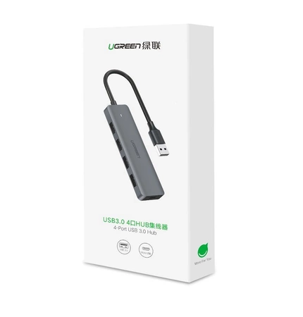 Ugreen USB HUB - 4x USB 3.2 Gen 1 mit Micro USB Stromanschluss grau (CM219 50985)