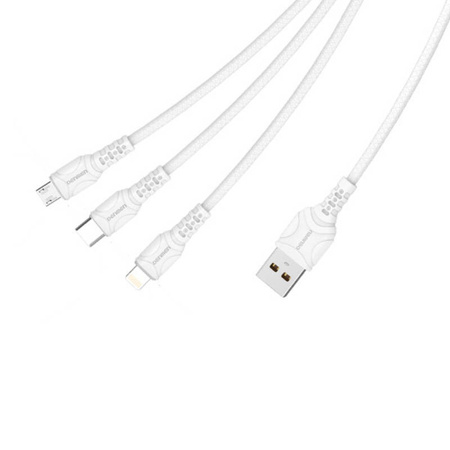 Cable 3w1 1m USB - Micro USB + Lightning + USB-C Denmen D05E white