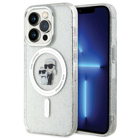 Karl Lagerfeld Karl&amp;Choupette Glitter MagSafe Hülle für iPhone 15 Pro – transparent