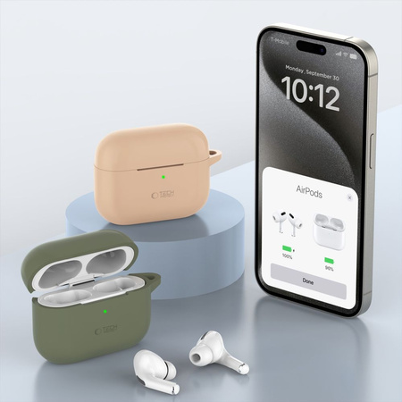 Etui Tech-Protect Silicone Hook na Apple AirPods Pro 1 / 2 - beżowe